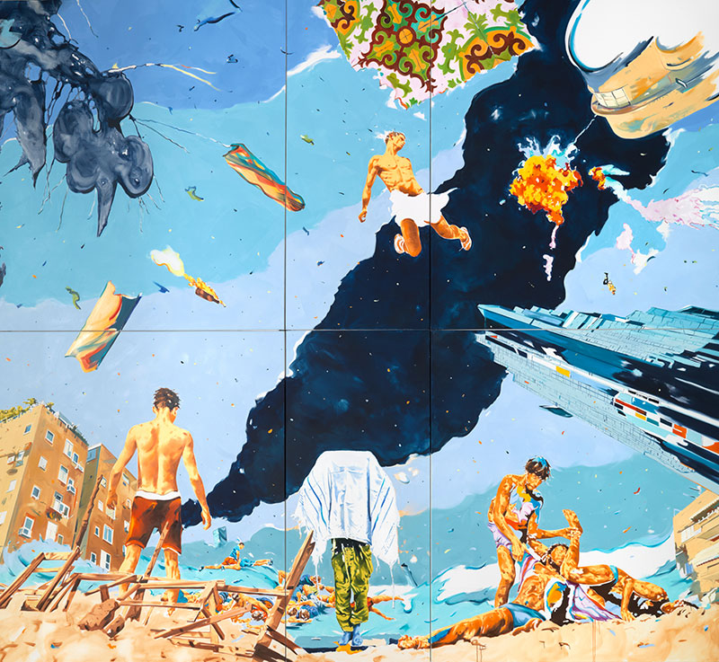 Norbert Bisky: Rehov, 2015, olaj, vászon, 480 × 500 cm, Galerie Crone, Berlin, HGN Collection © Norbert Bisky, VG Bild-Kunst