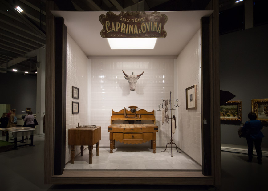 Olaszországi hentesüzlet az 1920-as évekből (rekonstrukció), kép forrása: inexhibit.com