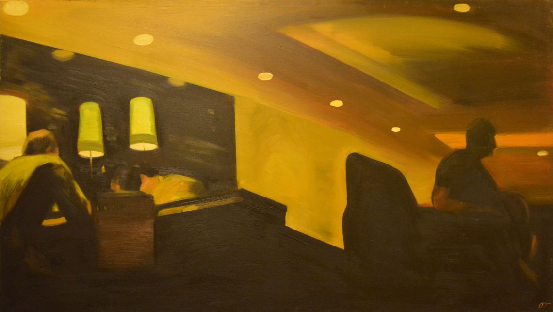 Este a kávéházban (Költők), 2009, olaj, vászon, 78 × 138 cm