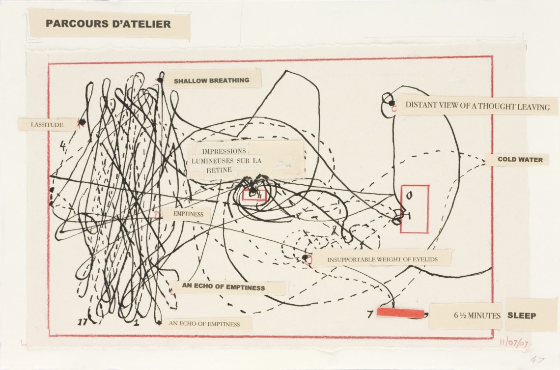 William Kentridge: Parcours d'atelier, 2007, kollázs, tinta, pasztell, ceruza, 25 × 39 cm
