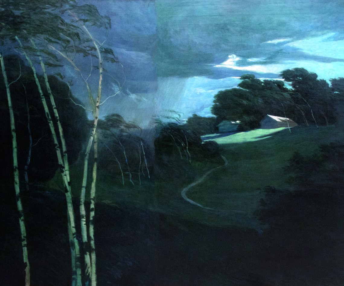 Josef Maria Auchentaller (1865–1949): Vihar és villámlás, 1898–1899 olaj, vászon, 231,5 x 278,5 cm, Villa Scheid in Vienna – The Victor & Martha Thonet Collection, Galerie punkt12, Bécs, fotó: © amp, Wien, Andreas Maleta