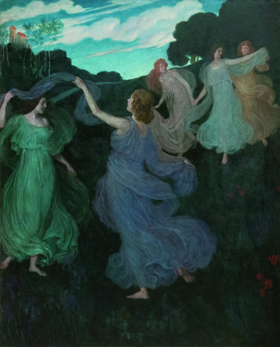 Josef Maria Auchentaller (1865–1949): Tündérek tánca, 1898–1899, olaj, vászon, 230 × 185 cm Villa Scheid in Vienna – The Victor & Martha Thonet Collection Galerie punkt12, Bécs, fotó: © amp, Wien, Andreas Maleta