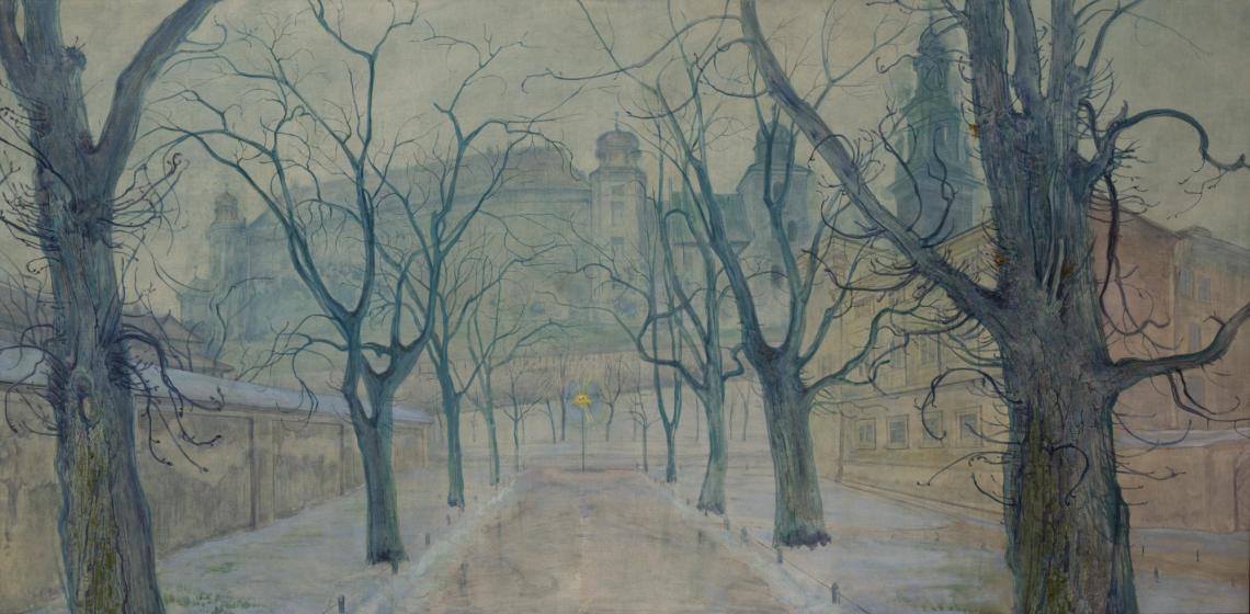 Wyspiański, Stanisław (1869 – 1907): A krakkói Planty park hajnalban, 1894, olaj, vászon, 100 × 201 cm, magántulajdon, letét a Nemzeti Múzeumban, Krakkóban, fotó: © Laboratory Stock National Museum in Krakow